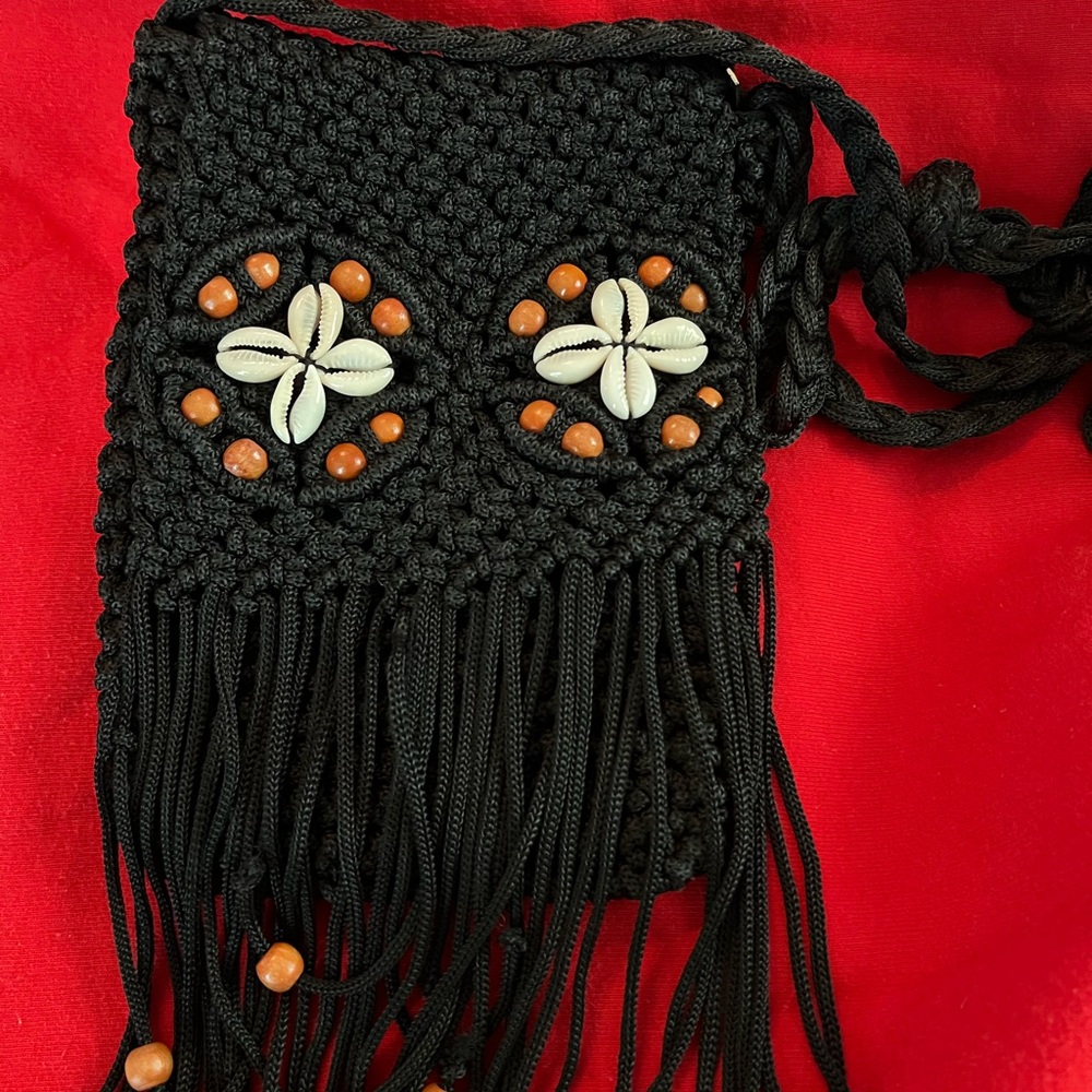Handcrafted Black Macramé Crossbody Bag